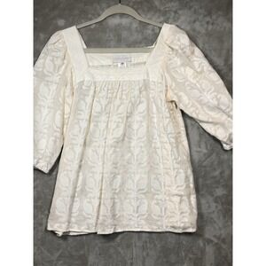 Corey Lynn Calter Women Tunic Small Beige Blouse Gauzy Top Floral Embossed